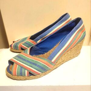 Lauren Ralph Lauren Cecelia Canvas Peep Toe Wedge Heel Espadrilles Sz. 8.5 $195
